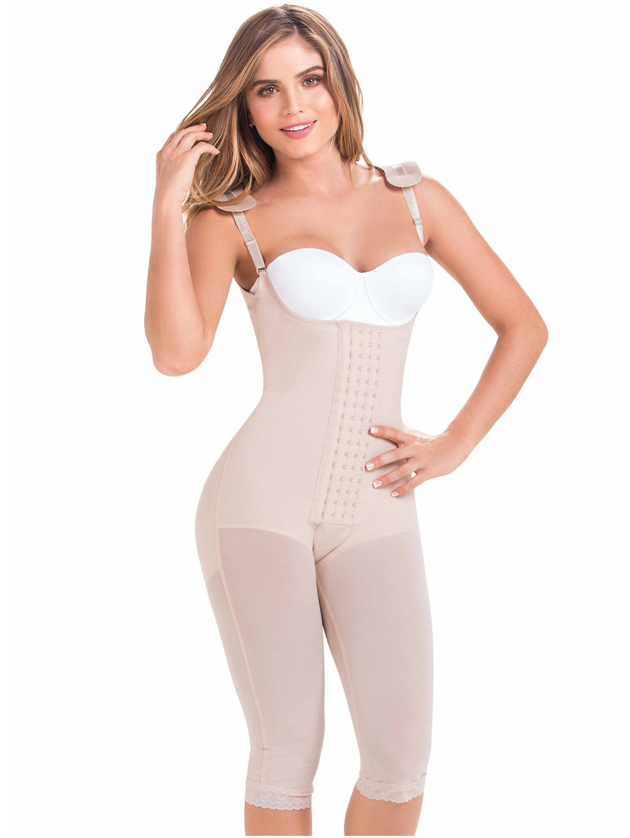 Fajas Salome 0520, Open Bust Post Surgery Full Body Shaper for Women, Butt Lifter Knee Length Bodysuit