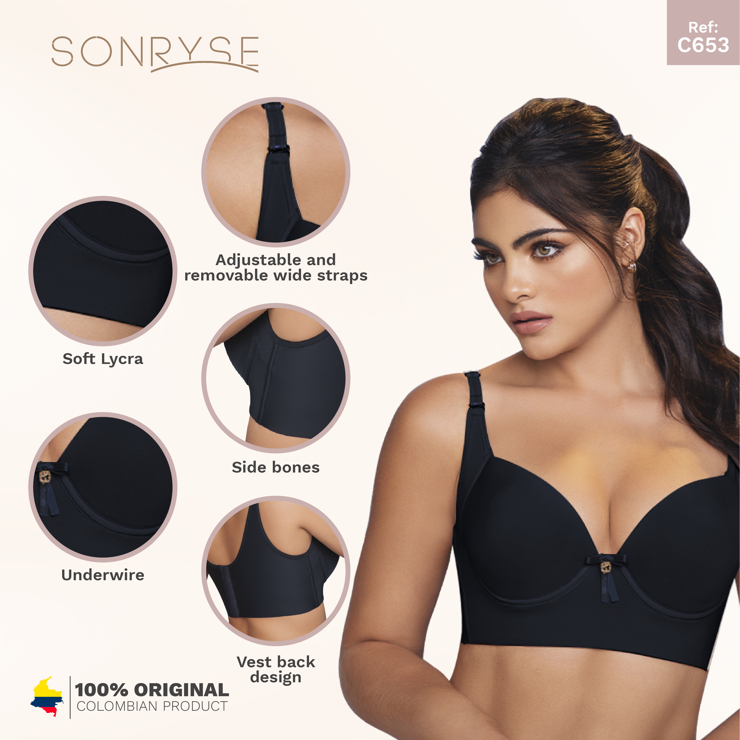 Sonryse C653 Women Full Cups High Back Supportive Wide Bras Brasieres  Colombianos Levanta Busto Anchos para Mujer at  Women's Clothing store