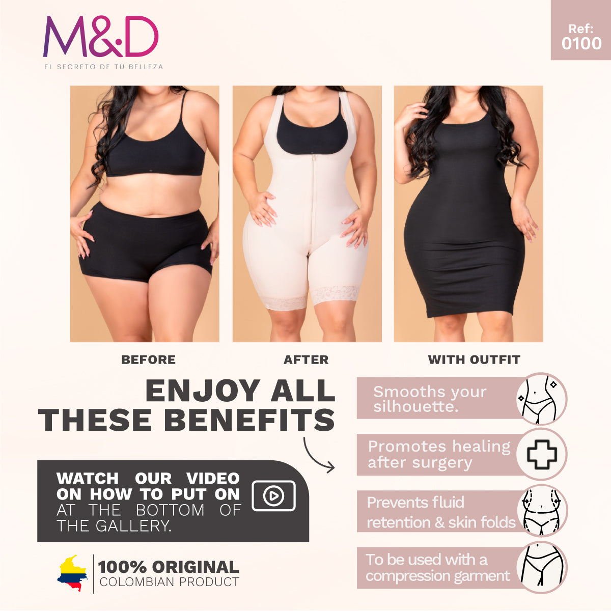 M&D 0065 Fajas Colombianas Post Surgery + Tabla Abdominal  Tummy Tuck Compression  Garments After Liposuction for Women + Lipo Board and Foam Beige 3XL at   Women's Clothing store