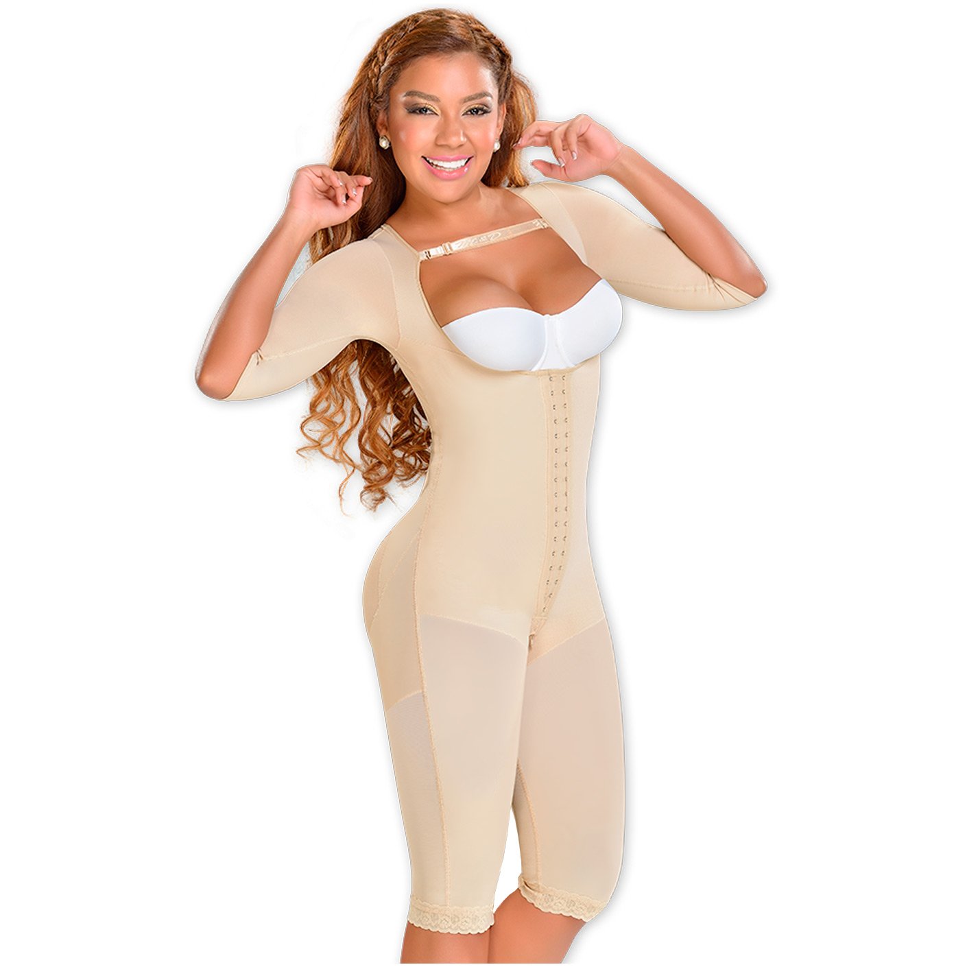 M&D Shapewear: 0164 - Mid Thigh Long Sleeved Compression Body