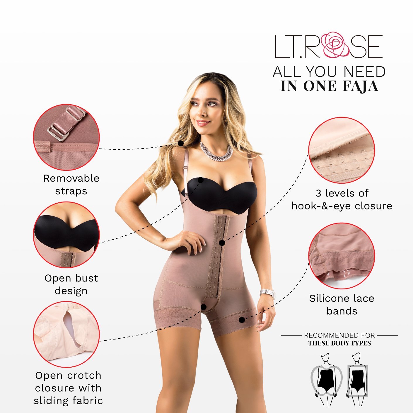 Laty Rose Butt Lifter Tummy Control Open Bust Body Shaper –