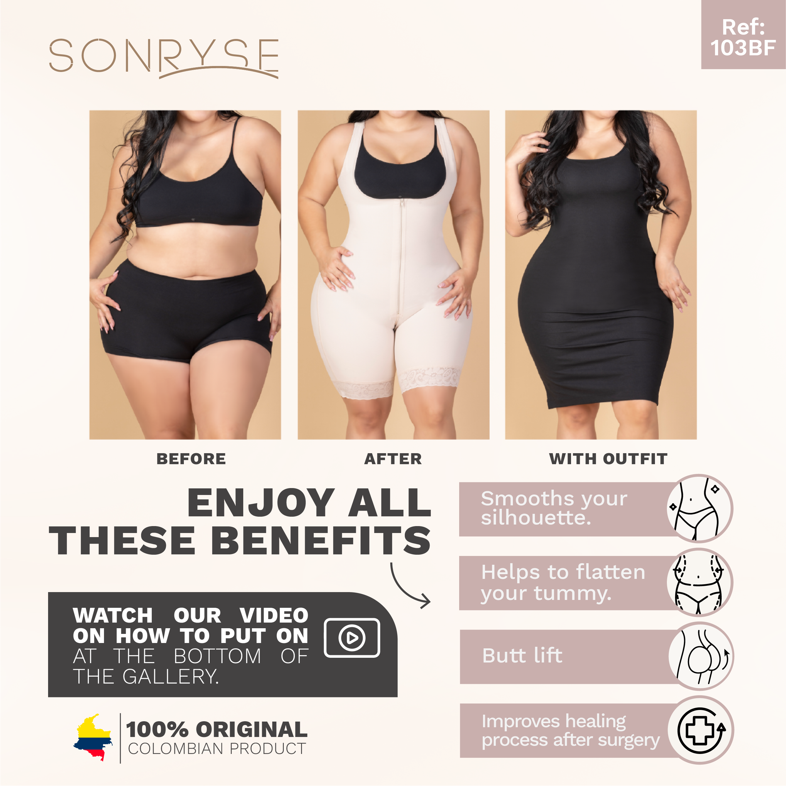 Sonryse P053 Faja Colombiana Postparto Stage 1 Post Surgery Tummy Tuck  Compression Garment for Women, Mocha Pp53, Medium price in UAE,  UAE